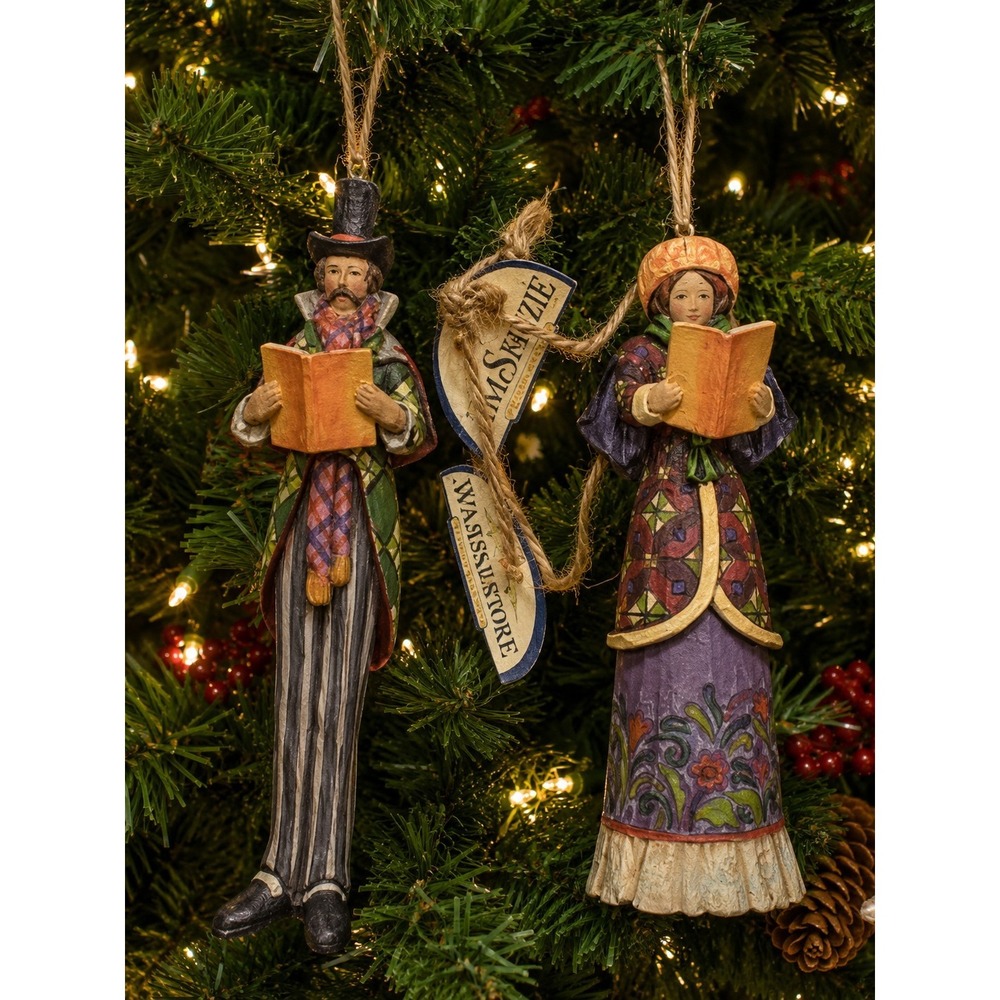 JIM SHORE Heartwood Creek Man And Woman Carollers Christmas Ornaments -657